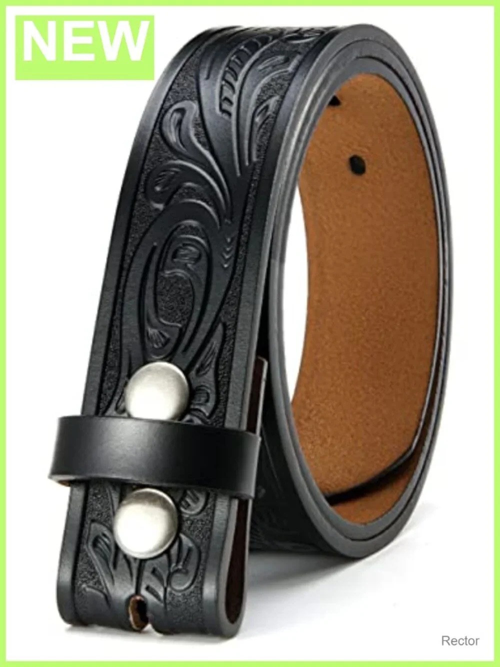 Western Leather Belt Hand-Tooled Cowboy Belt Unisex Waistband Snap Buckle